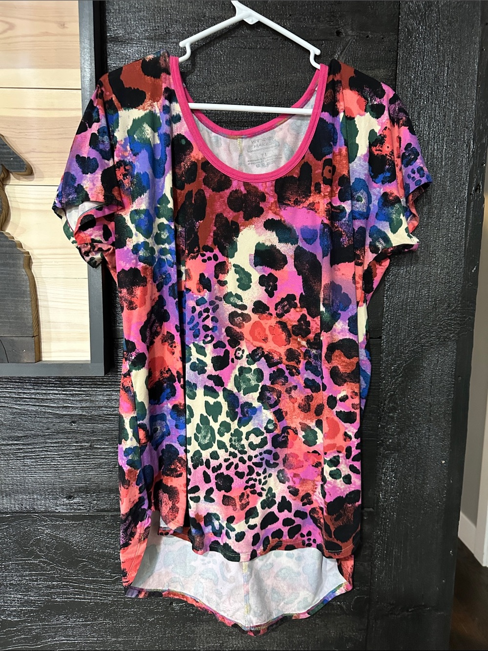 Wonder Makes Hand Made Multicolor Leopard Scoop Neck Top with Pink Trim